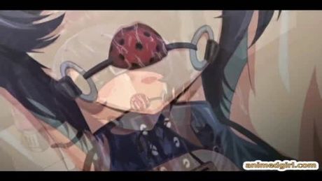 Bondage hentai shemale with a muzzle gets dildoed and hard poked