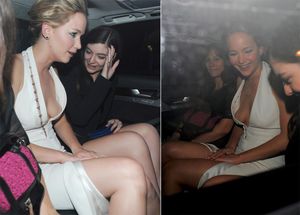 Jennifer Lawrence Suffers Waldrobe Malfunction Leaving Hunger Games Afterparty London.
