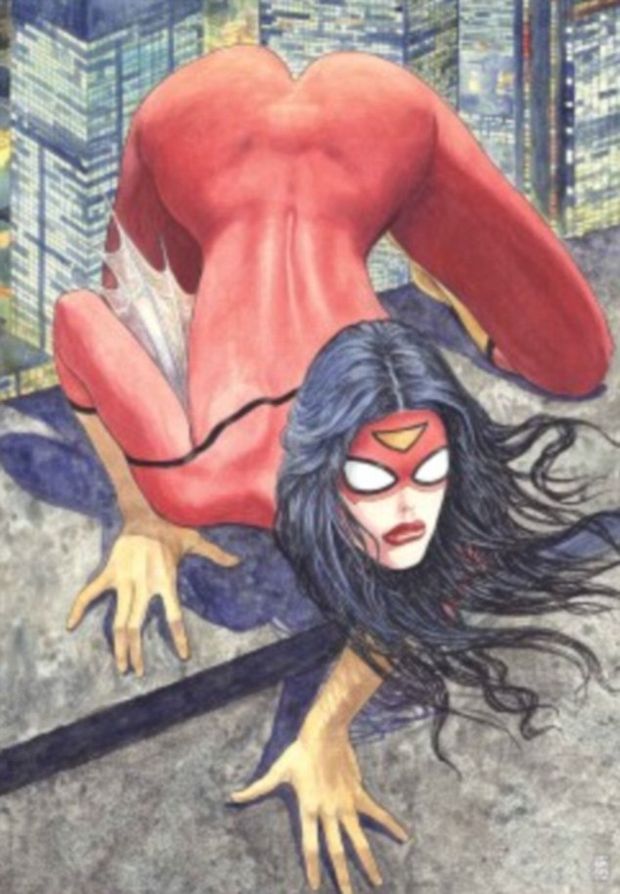 The controversial Spider-Woman cover by Milo Manara who is best known for his erotic illustrations
