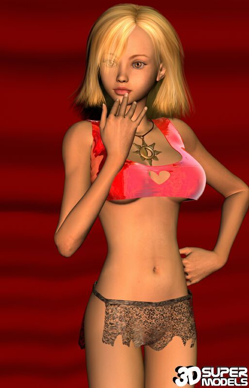 Blonde 3D Super Model teasing us with her sexy decolletage and tiny skirt