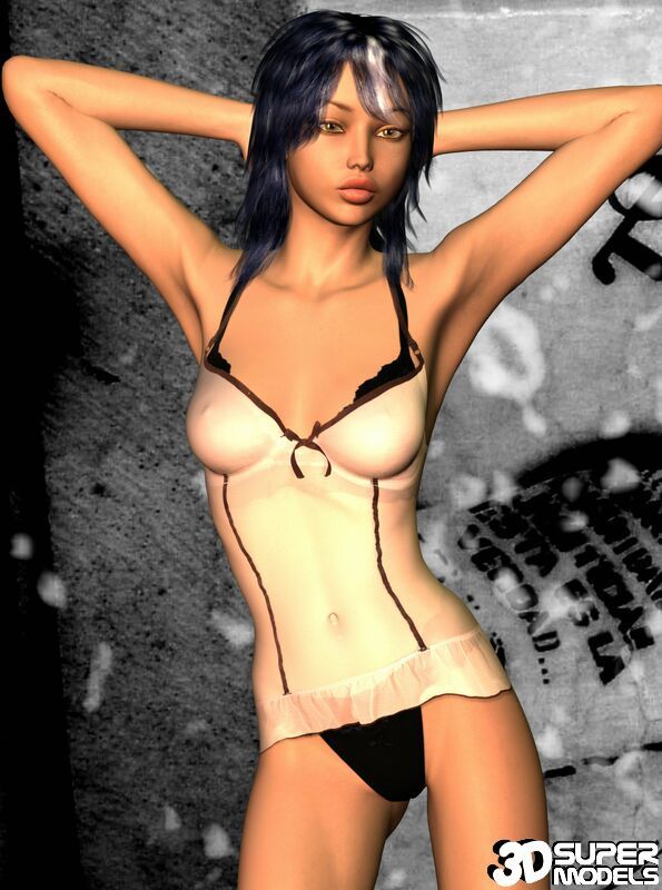 Naughty brunette 3D Super Model teasing us with her sexy lingerie