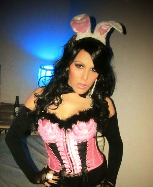 Shemale cam girl in corset and bunny ears