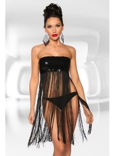 Black Sequined Tasseled Micro Mini Dress