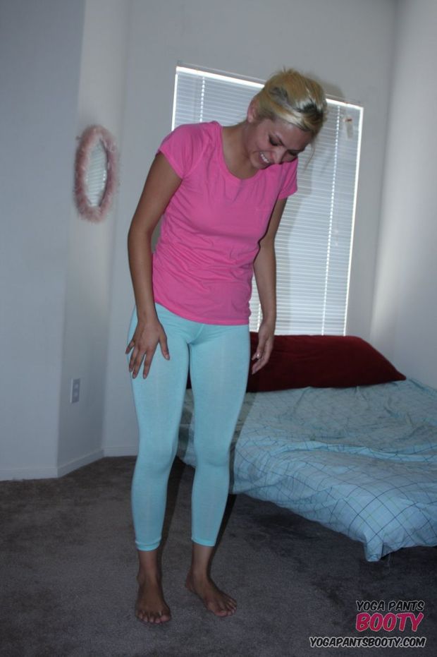 Sheer blue yoga pants butt