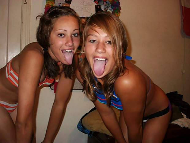 sexy babes showing some slutty tongue