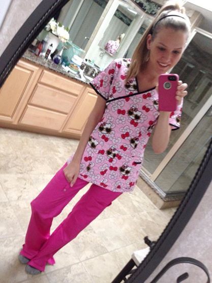 Pretty blonde in pink scrubs