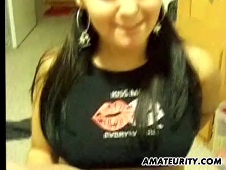 Busty teen girlfriend blowjob with cumshot on her big tits