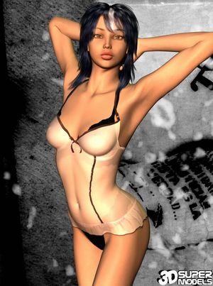 Sweety brunette 3D model Betty posing in her sexy babydoll for you