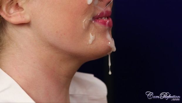 Drippin down her face... off her chin and onto her soft, full breasts