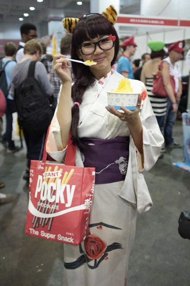 Cute asian in kimono and glasses
