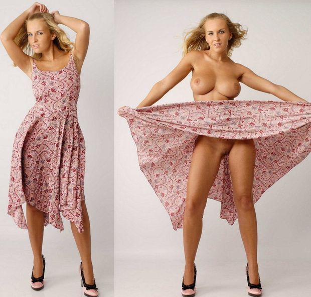 smooth blonde clothed and naked indoors