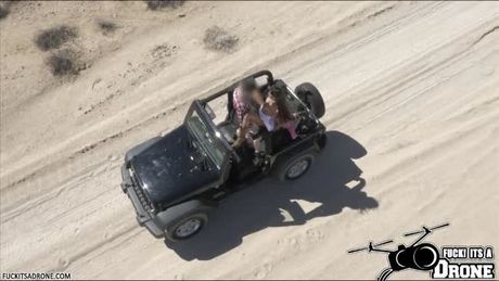 Mercedes takes a ride with her boyfriend and soon rides over his cock without knowing that a drone is spying and recording their moves