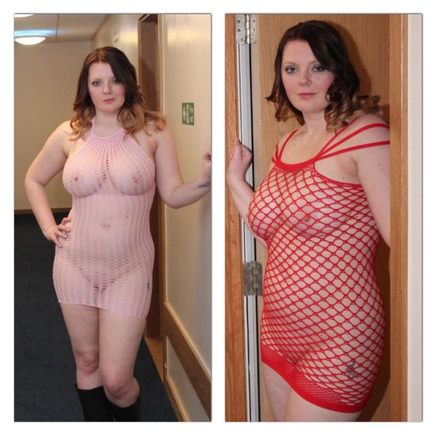 Posing outside hotel door