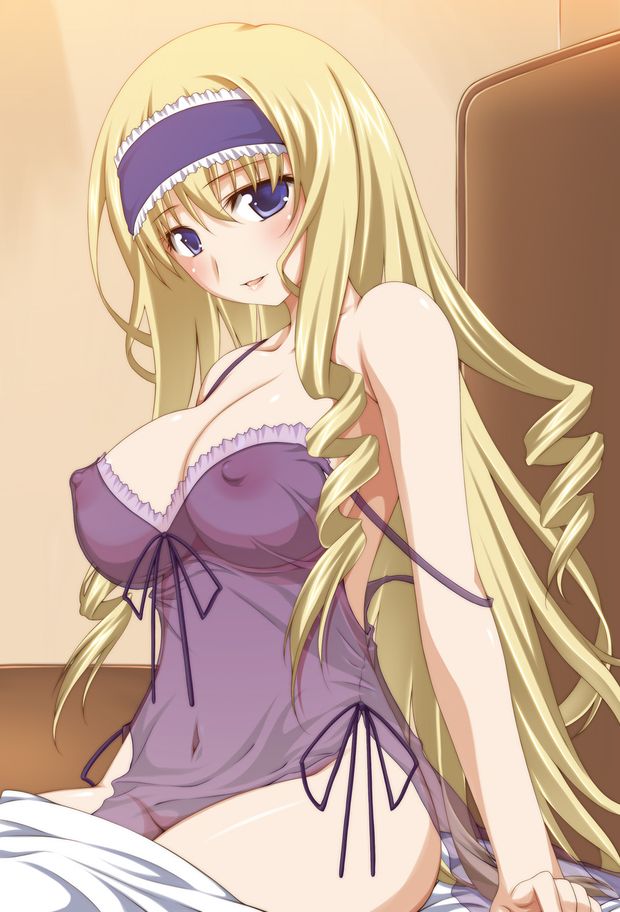 blonde in violet lingerie