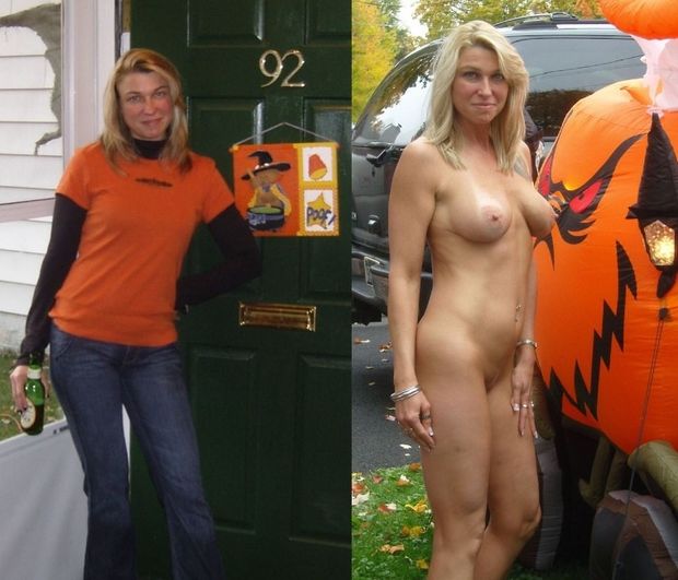Sexy blonde with and without her clothes