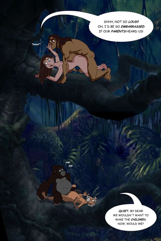 Tarzan and Jane and her dad and his mom and they lived happily ever after