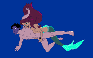 The Little Mermaid Prince Eric and Ariel unterwater reach around sans background
