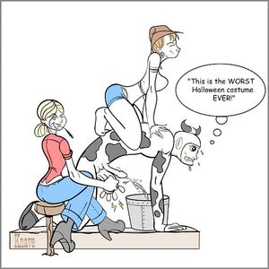 milking the man in a cow costum