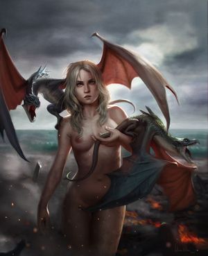Daenerys Targaryen with her dragons.