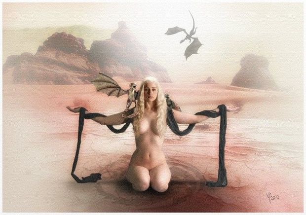 Daenerys Targaryen with her dragons.