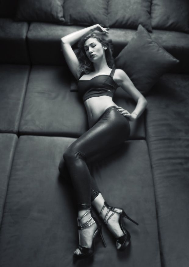 Classic beauty on black and white photo.