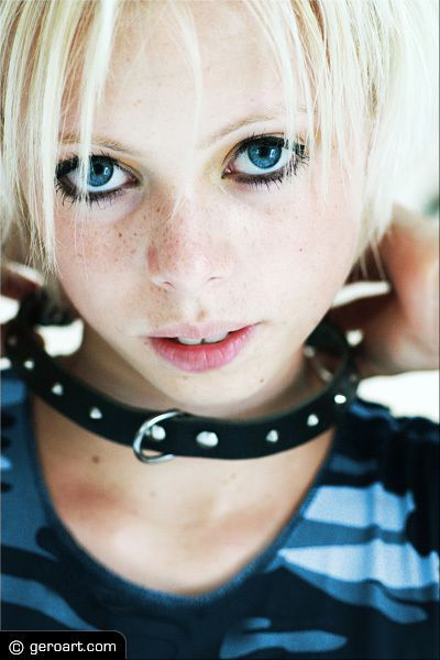 very cute, blond with blue eyes