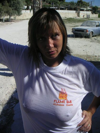 Big boob U.K MILF housewife in see through t-shirt