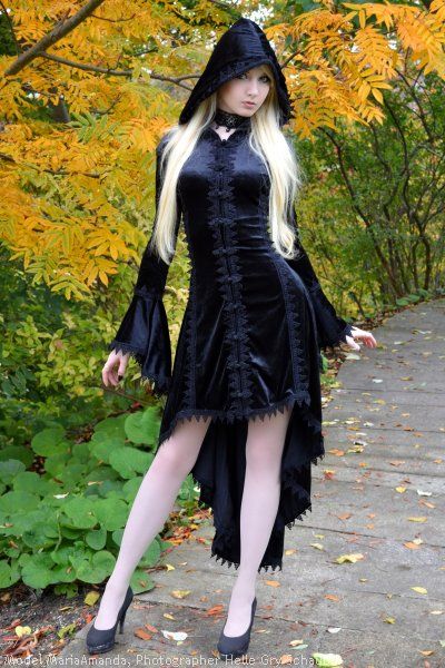 Lilianne Velvet Fishtail Hooded Coat by Sinister