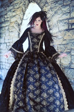 Gothic Renaissance or Medieval Fantasy Wedding Set Black/Gold In Stock Sm/Medium with Hat