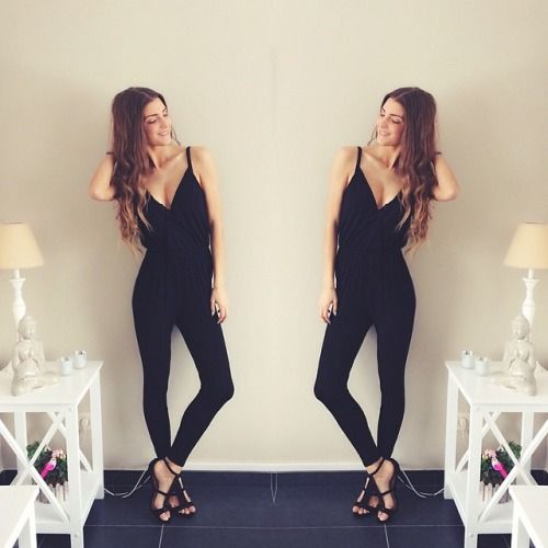 @celineschh (via selfshotmag): Classic black jumpsuit❤️...