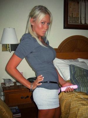 Blond with her pink strapon