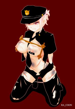 big_tits blonde blush breasts large_breasts league_of_legends nipples on_knees police_uniform ra_coon red_eyes riven stockings tagme tears tied white_hair