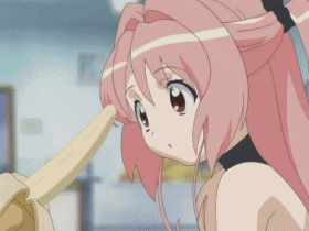 1girl animated animated_gif banana blush eyes_closed food fruit girls_bravo licking lowres miharu_sena_kanaka pink_eyes red_hair saliva screencap sexually_suggestive solo tongue