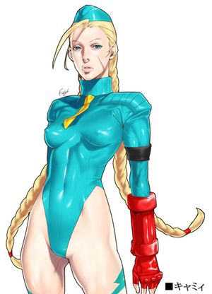 beret blonde_hair blue_eyes braid cammy_white capcom fingerless_gloves fugi_jis garrison_cap gloves hat leotard long_hair street_fighter twin_braids
