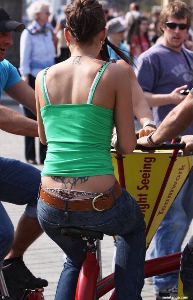 Leopard thong showing on bike ride