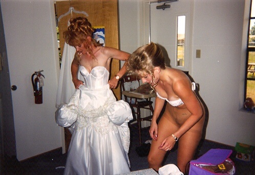 Getting ready with bride...bridesmaid chooses to go without panties