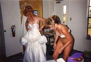 Getting ready with bride...bridesmaid chooses to go without panties