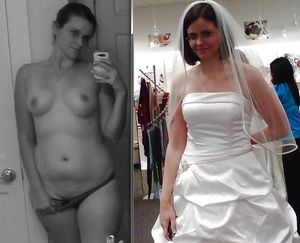 Nerdy bride posing sexy with her cellphone