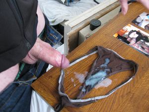This is a friend cumming into his wife's panties after I dropped my load into them