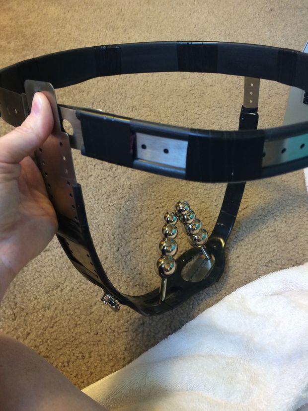 Double steel dildo chastity belt