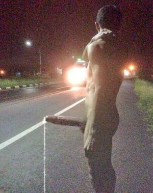 .. Jizzm Dripping SOB.. Maybe Waiting For Taxi ?