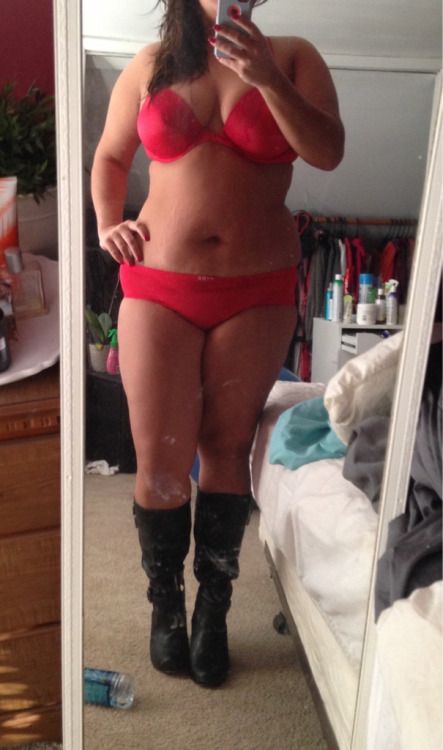Showing off my red lingerie and boots 25[f]...