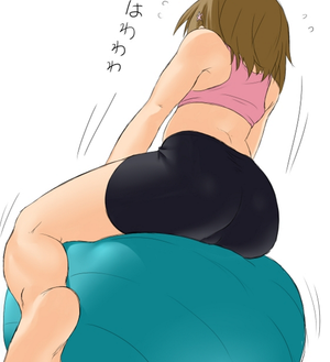 1girl animated animated_png ass ball bike_shorts breasts brown_eyes brown_hair derivative_work exercise_ball gym_outfit idolmaster idolmaster_cinderella_girls kaze_(kazesan) large_breasts mimura_kanako onsoku_maru short_hair sitting solo tank_top
