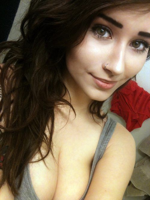 Cute Brunette Chick in Low Cut Top Selfie