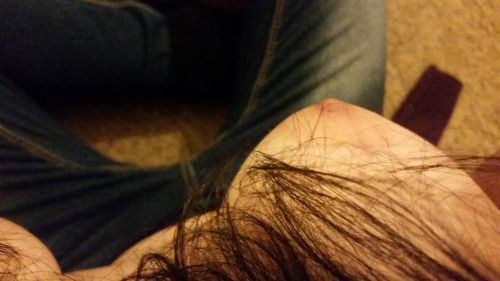 My nipple poking through my hair (f)