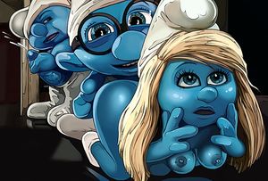 Smurfette and two guys relaxing