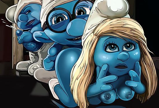 Smurfette and two guys relaxing