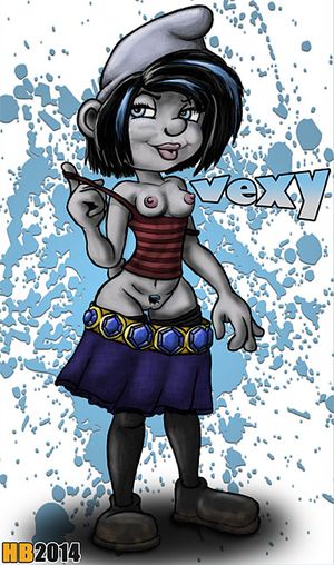 Vexy Smurf poses and masturbates