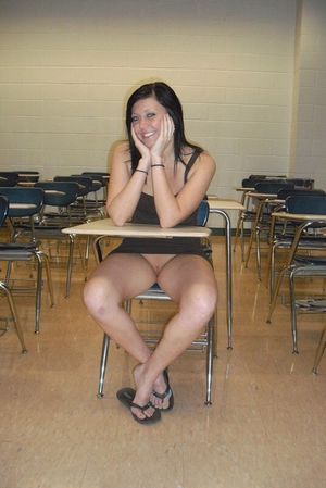 Student in miniskirt and no panties