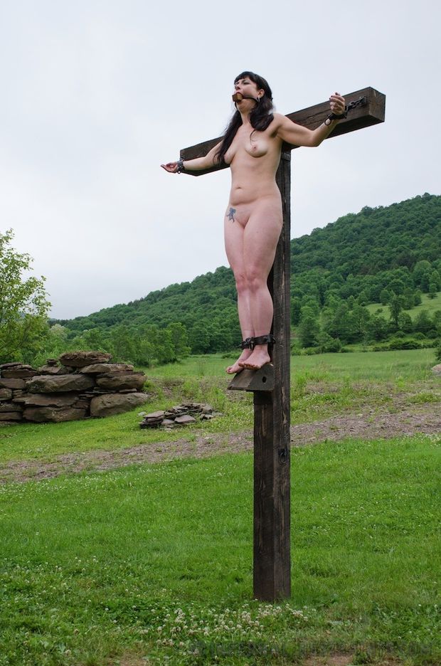 brunette on the cross